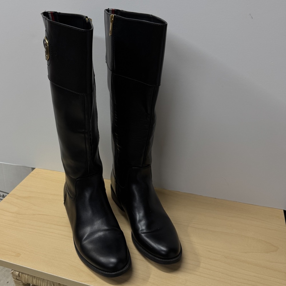 Tommy Hilfiger Twinezza-F Black Riding Boots, Size 9M, Knee-High Side Zip - Picture 2 of 11